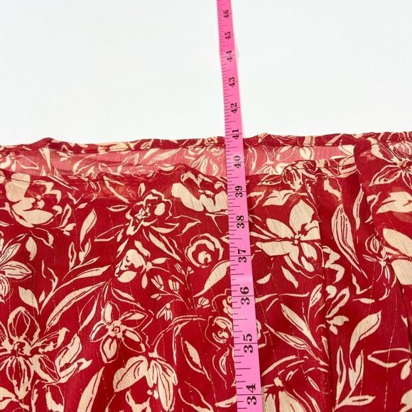 Torrid Dress Womens 4 Red & Gold Floral Keyhole Back Long Sleeve V-Neck - Picture 6 of 11